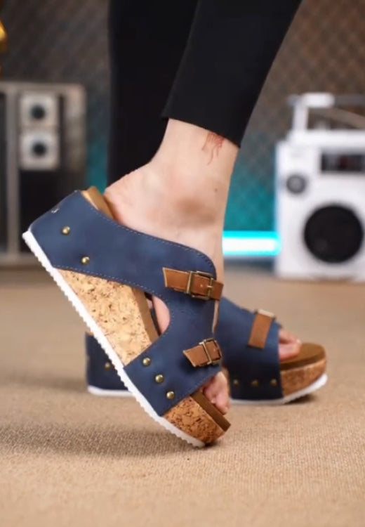 Women's elegant blue wedge shoes