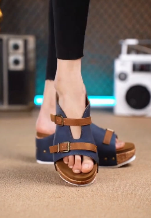 Women's elegant blue wedge shoes