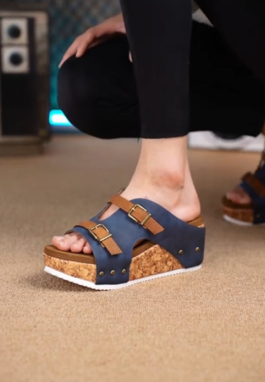 Women's elegant blue wedge shoes