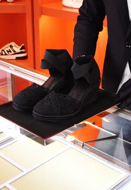Women's elegant lace elastic belt wedge shoes