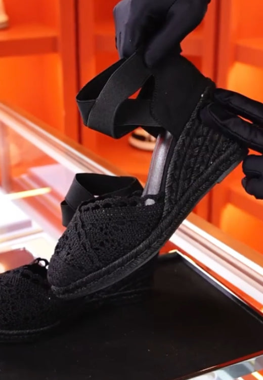 Women's elegant lace elastic belt wedge shoes