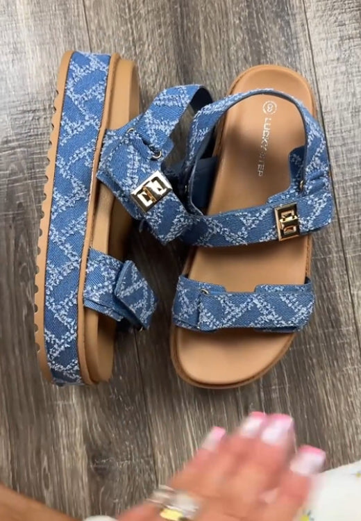 Denim printed metal buckle to increase leisure sandals
