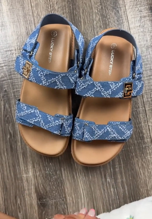 Denim printed metal buckle to increase leisure sandals