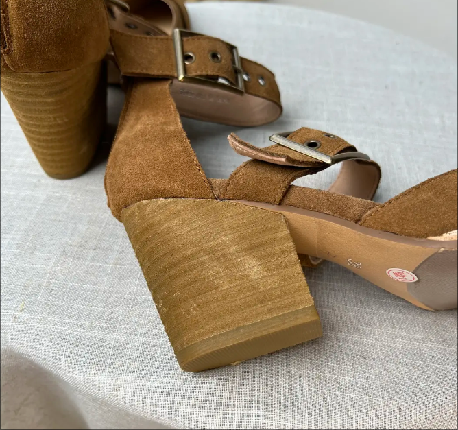 Women's high-heeled leather retro buckle thick-heeled sandals