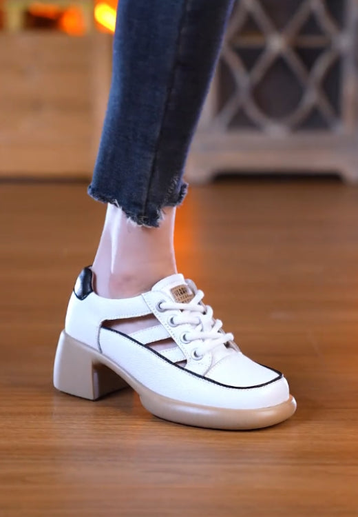 Elegant soft leather narrow hollow leisure high-heeled sandals