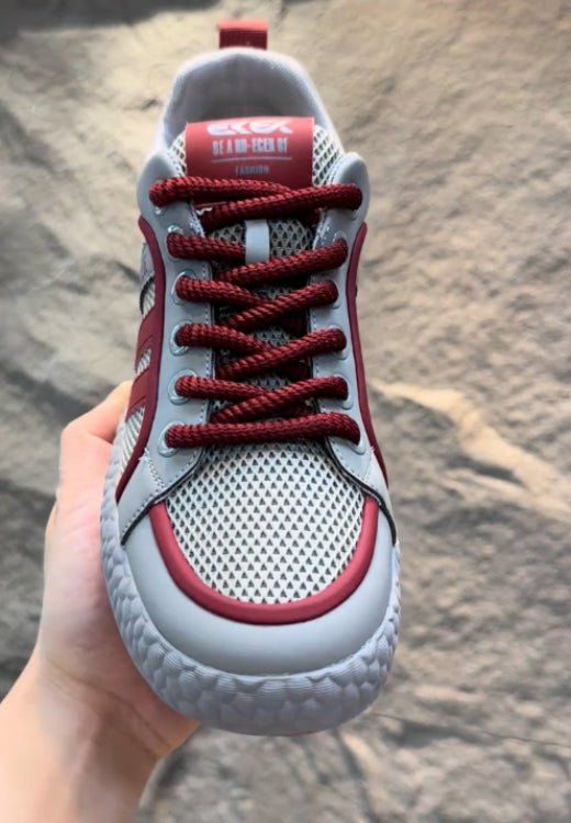 Summer mesh breathable red and gray casual shoes
