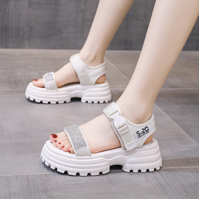 Buckle Diamond Ribbon Velcro Sandals