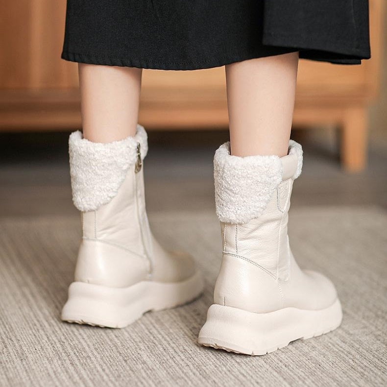 New Comfortable Shearling and Cowhide Leather Ankle Boots