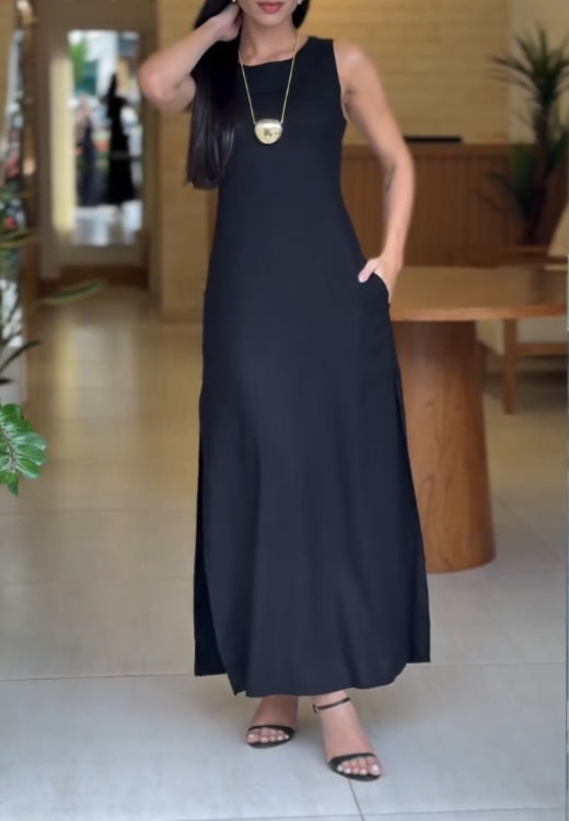 Elegant black drawstring dress with back