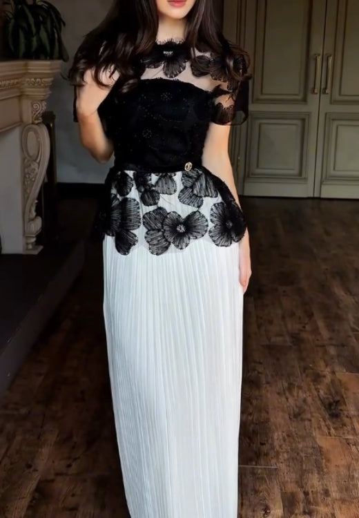 Elegant hand-embroidered lace top