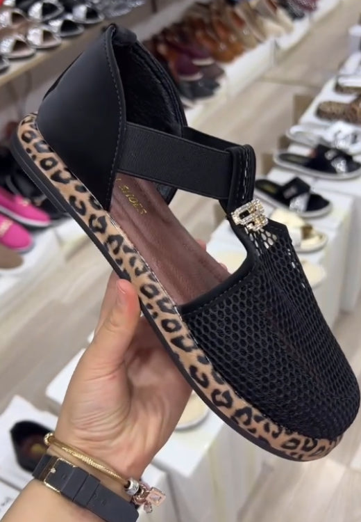 Metal leopard print sole mesh shoes