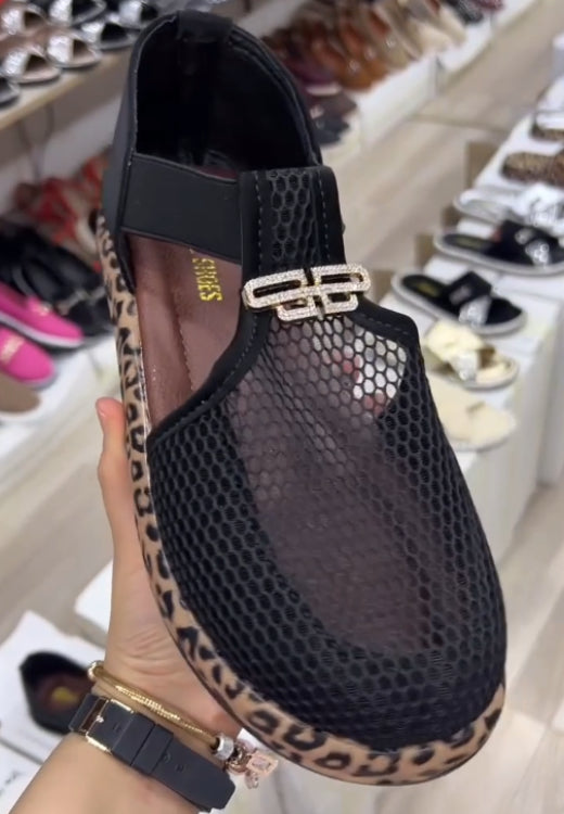 Metal leopard print sole mesh shoes