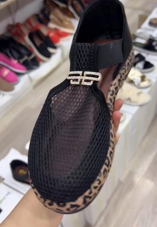 Metal leopard print sole mesh shoes