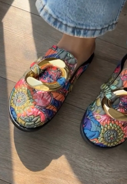 Color printed metal half slippers