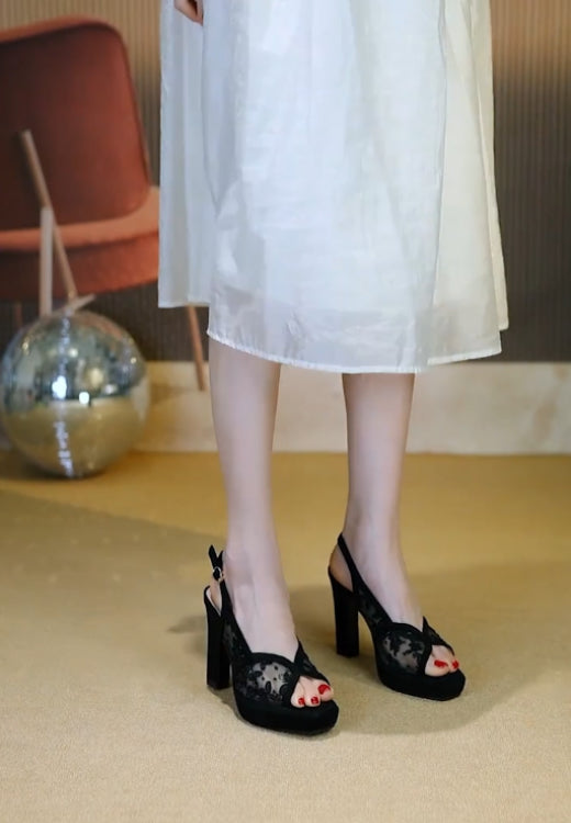 Elegant lace fishmouth sandals