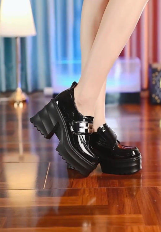 Metal standard serrated sole heightening leather shoes