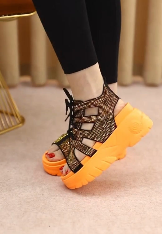 Bright color Flash diamond striped Roman sandals