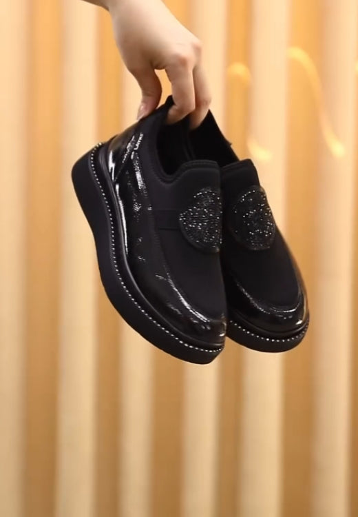 Silver moon patch glossy casual shoes