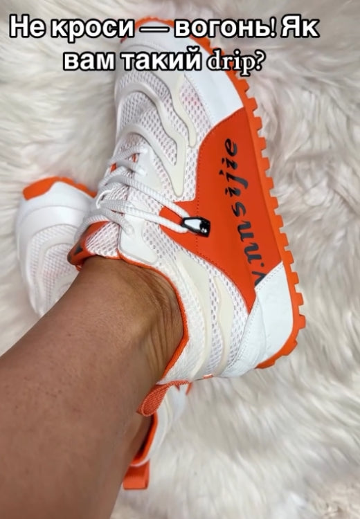 Mesh orange and white letters casual shoes