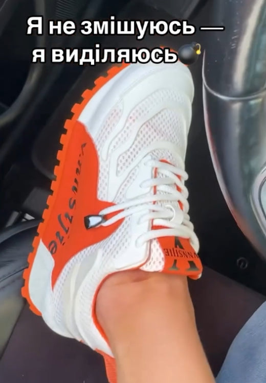 Mesh orange and white letters casual shoes