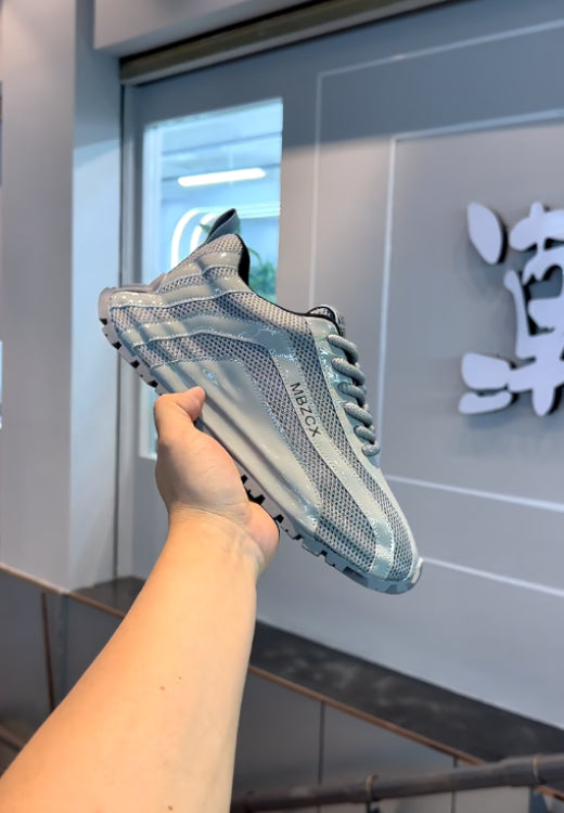 Men's patent leather mesh stitching casual shoes