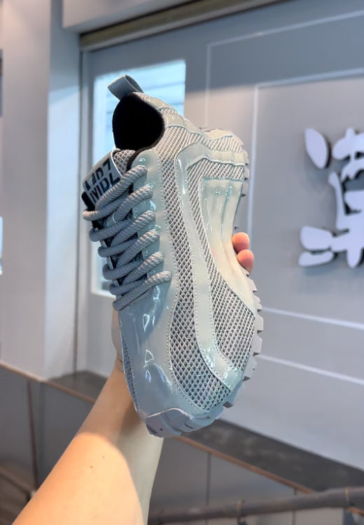 Men's patent leather mesh stitching casual shoes