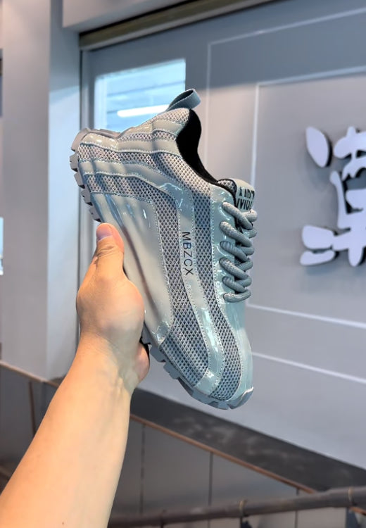 Men's patent leather mesh stitching casual shoes