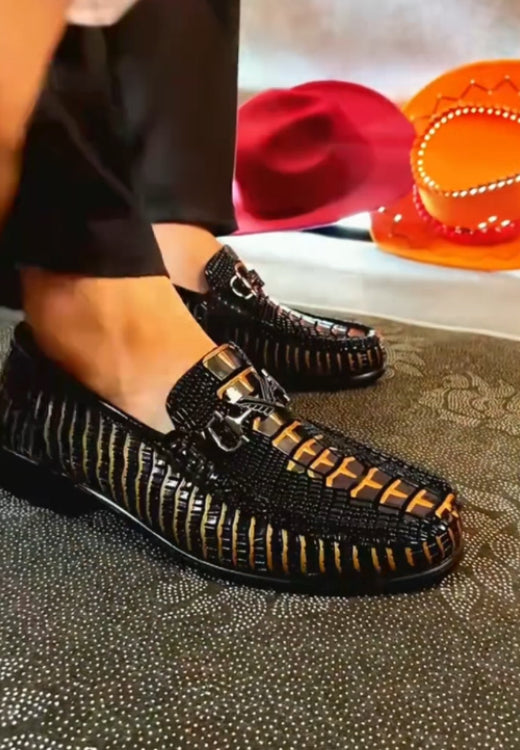 Men's diamond snake pattern stitching casual leather shoes