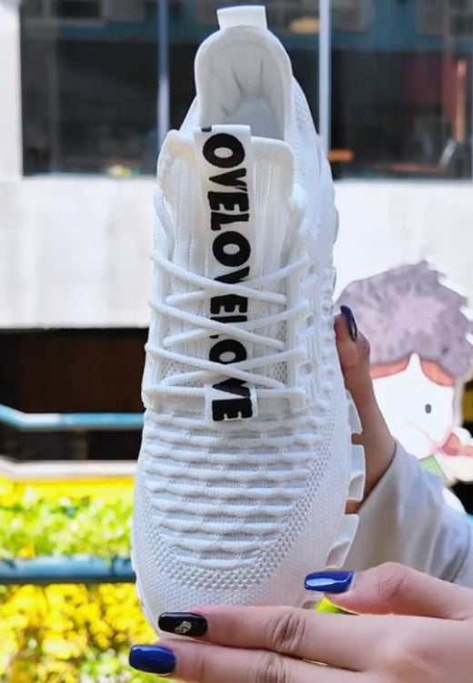 Men's white letter elastic breathable flying shoes