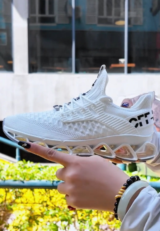 Men's white letter elastic breathable flying shoes