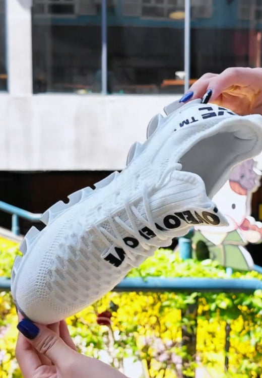 Men's white letter elastic breathable flying shoes