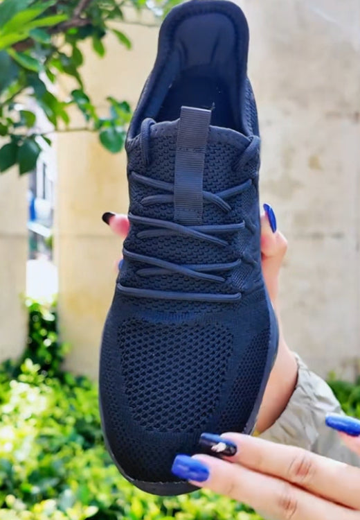 Men's black air cushion elastic breathable flying shoes