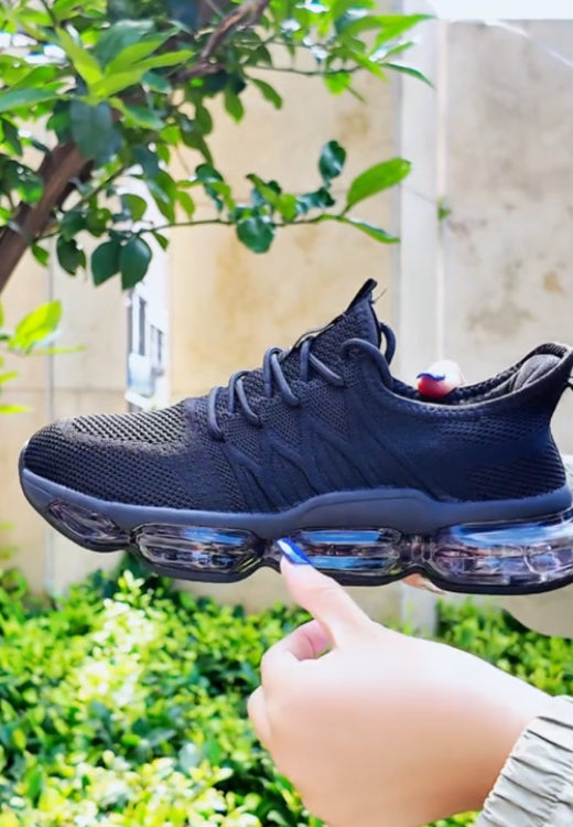 Men's black air cushion elastic breathable flying shoes