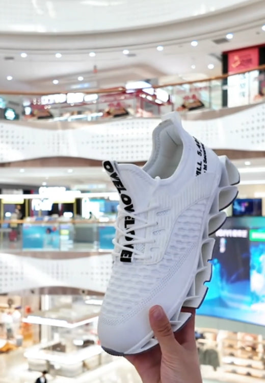 Men's white elastic letter flying shoes
