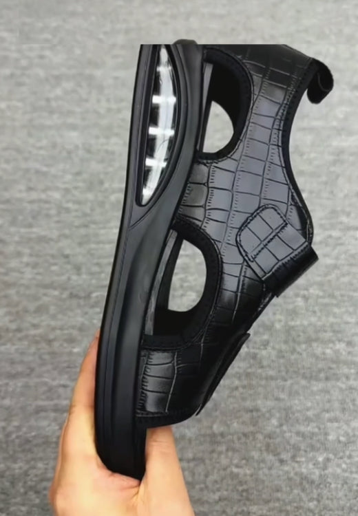 Men's black high quality leather sandals