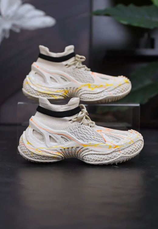 Men's summer new yellow striped high elastic flying woven shoes