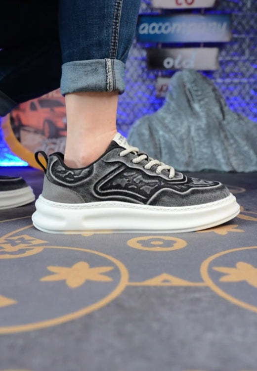 Men's thick-soled mesh new breathable denim canvas shoes