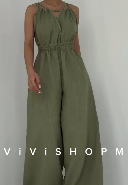 Summer suspender strapless jumpsuit