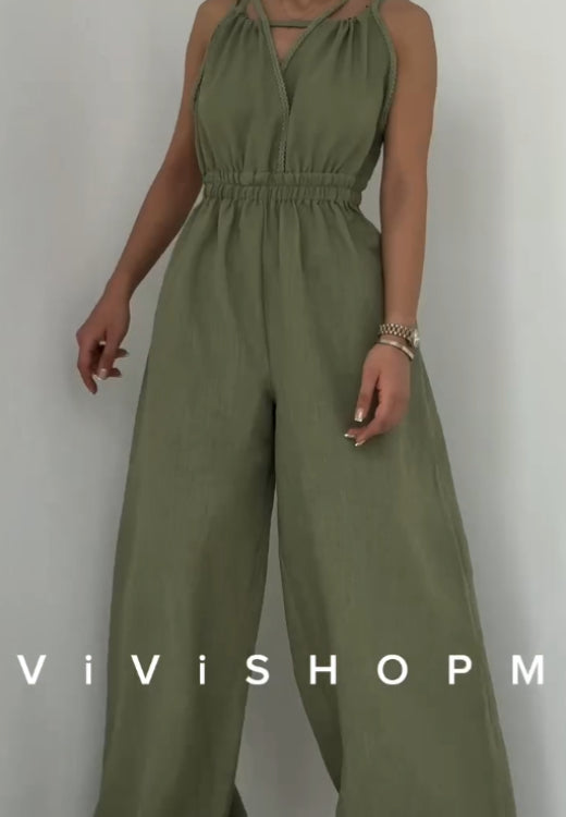 Summer suspender strapless jumpsuit