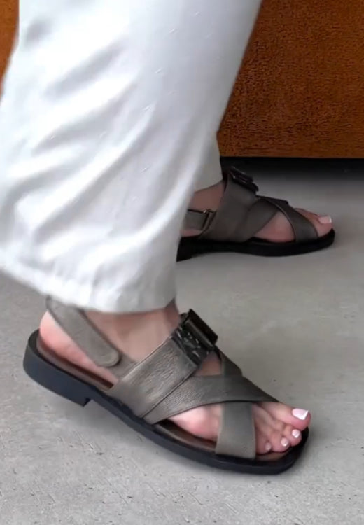 Elegant high quality metallic grey sandals