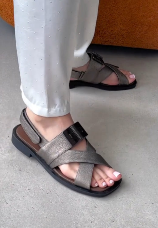 Elegant high quality metallic grey sandals