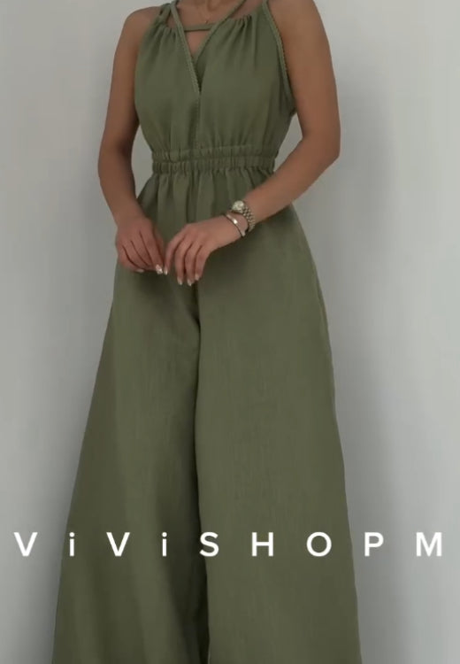 Summer suspender strapless jumpsuit