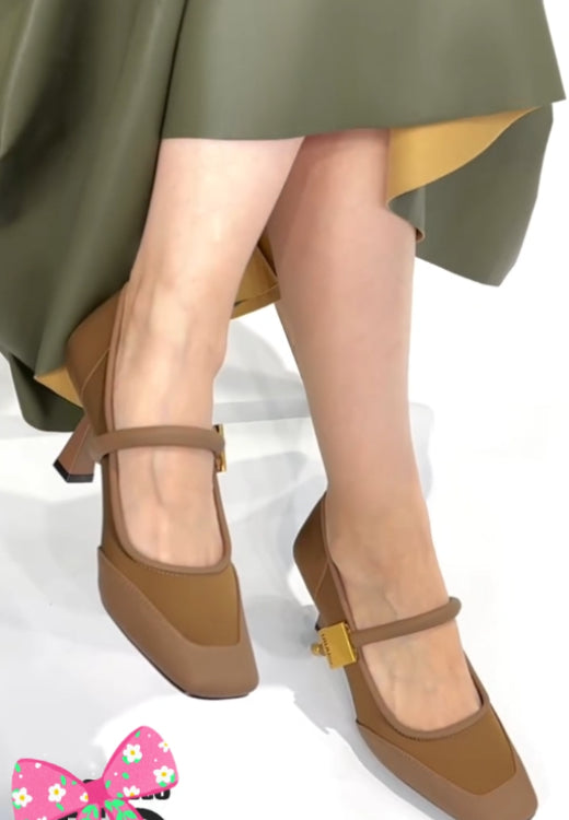 Elegant and comfortable metal buckle high heels