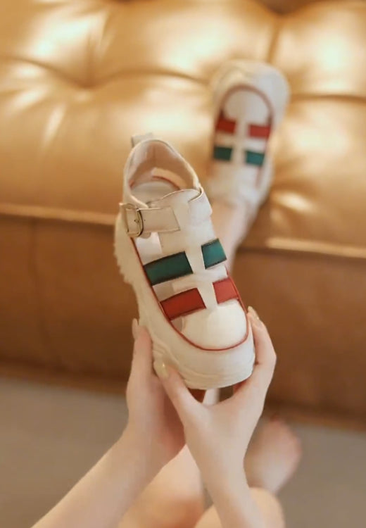 Elegant striped stitching hollow casual shoes