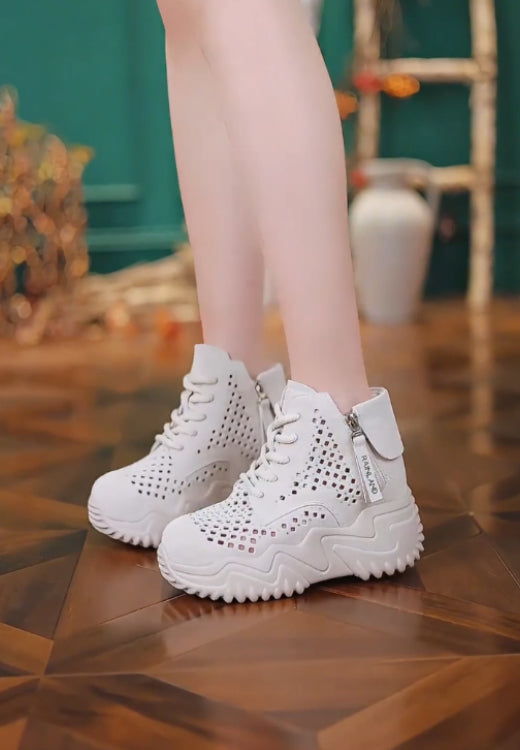 High-top zipper hollow hole casual shoes