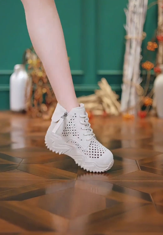 High-top zipper hollow hole casual shoes