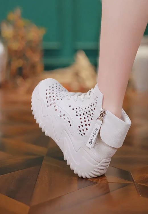High-top zipper hollow hole casual shoes