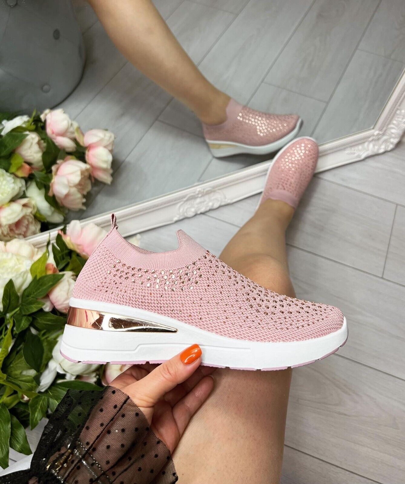 Thick-soled casual bright diamond flying woven shoes