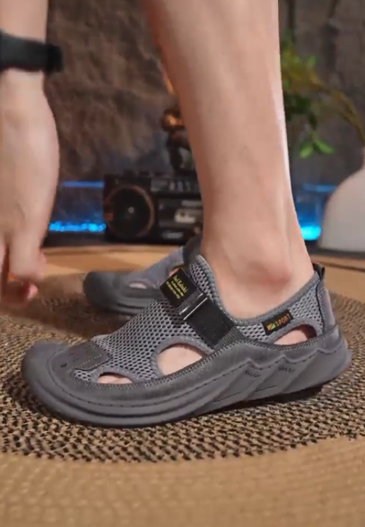 Men's hook and loop hollow breathable sandals