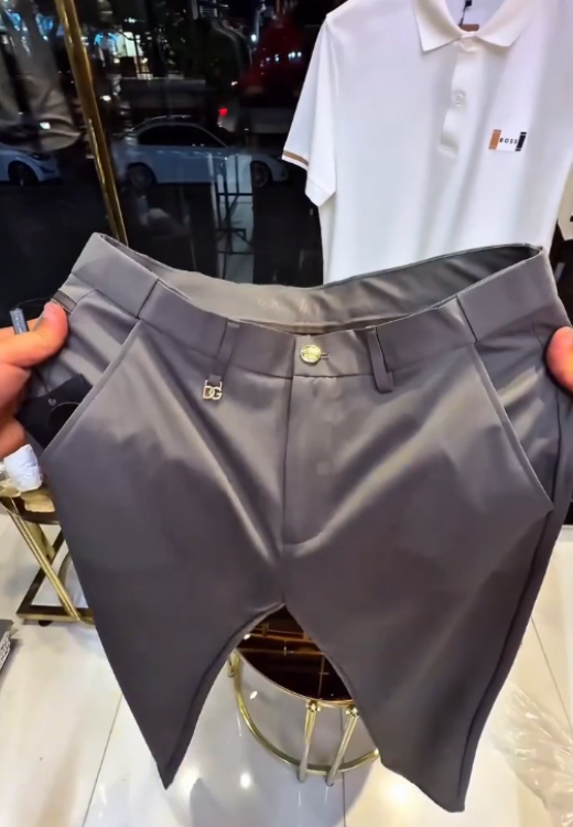 Summer grey elastic belt ice silk pants